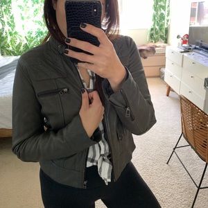 Ben Sherman Gray Leather Moto Jacket, M